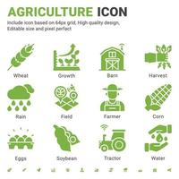 icono de agricultura escenografía estilo plano de diseño aislado sobre fondo blanco. crecimiento de icono de vector, agricultor, campos, trigo, tractor, concepto de símbolo de signo de maíz para granja, aplicación móvil, sitio web, ui, ux y todos los proyectos vector