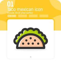 icono de vector de comida mexicana taco con estilo de color de línea aislado sobre fondo blanco. ilustración elemento de moda icono de símbolo de color lineal delgado para ui, ux, sitio web, comida, logotipo, aplicaciones móviles y todos los proyectos