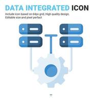 Data integrated icon vector with flat color style isolated on white background. Vector illustration database sign symbol icon concept for digital IT, logo, industry, technology, apps, web and project