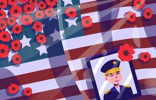 USA Flag with Veteran Photo and Poppies vector
