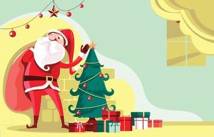 Santa Claus with  Santa Bag and Christmas Tree Background vector
