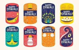 colección de pegatinas de feliz diwali vector