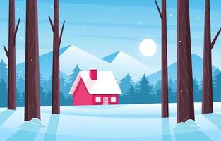 Winter Outdoor Scenery with House and Woods Background vector