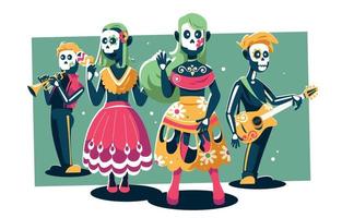 Colorful Dia De Los Muertos Character Set vector