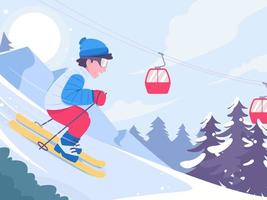 Man Skiing on Snow Mountain Concept vector