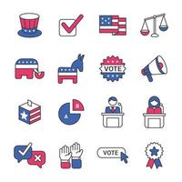 conjunto de iconos de línea electoral de Estados Unidos vector