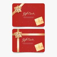 3d red gift card with golden bow and ribbon. vector