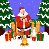 santa claus con mascotas en santa paws campagin vector