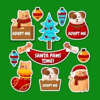 Set of Santa Paws Stickers vector