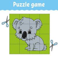 Puzzle game for kids education. Education developing worksheet. Game for kids. Activity page. Puzzle for children. Riddle for preschool. Simple flat isolated vector illustration in cute cartoon style.