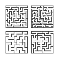 A set of square mazes of various levels of difficulty. Game for kids. Puzzle for children. One entrances, one exit. Labyrinth conundrum. Flat vector illustration isolated on white background.