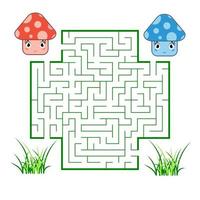 Color square maze. Game for kids. Puzzle for children. Help the cute mushrooms meet. Labyrinth conundrum. Flat vector illustration. Cartoon style.