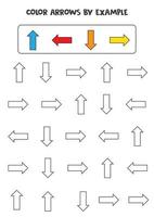 flechas de color según el ejemplo. juego de matemáticas para niños. vector