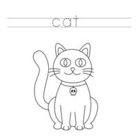 Trace the letters and color cat. Handwriting practice for kids. vector