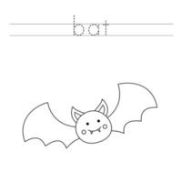 Trace the letters and color bat. Handwriting practice for kids. vector