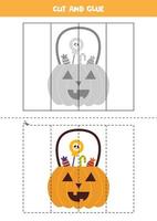 Cut and glue game for kids. Halloween lantern. vector