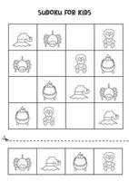 juego de sudoku para niños con lindas imágenes de halloween en blanco y negro vector