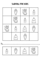 Sudoku game for kids with cute black and white Halloween pictures vector