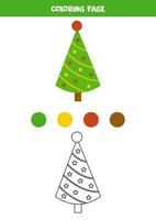 Color cute cartoon Christmas tree. Worksheet for kids. vector