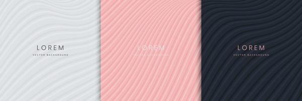 Set of abstract white, pink, dark blue, elegant background curve, wave line. Minimal style. vector
