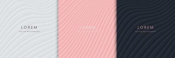 Set of abstract white, pink, dark blue, elegant background curve, wave line. Minimal style. vector