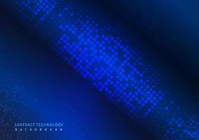 Abstract technology futuristic digital concept square pattern with lighting glowing particles square elements on dark blue background. vector