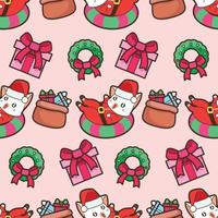 Seamless Santa Santa Claus cat and gifts in Christmas pattern vector