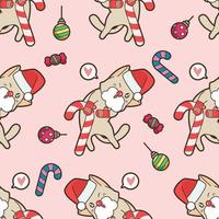 Seamless funny cat with Christmas pattern vector
