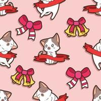 Seamless cat and bow in Christmas party pattern vector