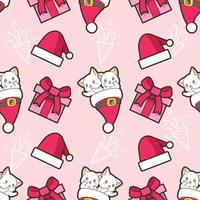 Seamless funny cat with Christmas hat pattern vector