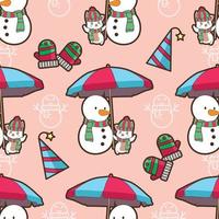 Seamless cat and snow man in Christmas pattern vector