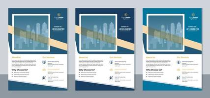 3 color variation flyer template, brochure cover modern layout, annual report, poster, pamphlet template design, letter and a4 size. vector