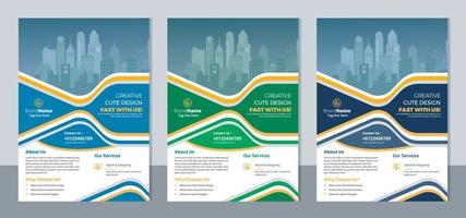 3 color variation flyer template, brochure cover modern layout, annual report, poster, pamphlet template design, letter and a4 size. vector