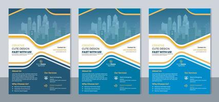 3 color variation flyer template, brochure cover modern layout, annual report, poster, pamphlet template design, letter and a4 size. vector