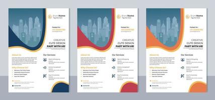 Set of 3 color variation flyer, brochure cover modern layout, annual report, poster, pamphlet template design, letter and a4 size. vector