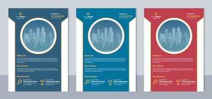 Set of 3 color variation flyer, brochure cover modern layout, annual report, poster, pamphlet template design, letter and a4 size. vector