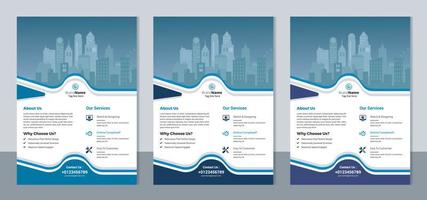 3 color variation flyer template, brochure cover modern layout, annual report, poster, pamphlet template design, letter and a4 size. vector