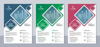 Set of 3 color variation flyer, brochure cover modern layout, annual report, poster, pamphlet template design, letter and a4 size. vector