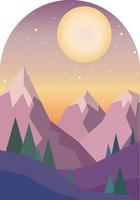 Sunrise in purple mountain landscape with trees vector