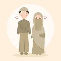 cute Muslim couple in green suit. vector illustration