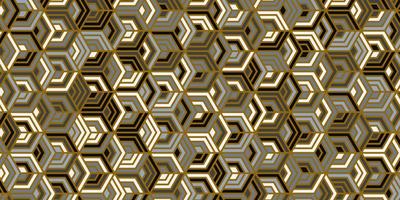 Geometric pattern with polygonal shape and diagonal gold lines vector