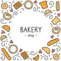 Hand drawn set of bakery and baking elements. Vector illustration.