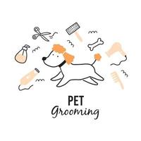 Cute puppy dog pet grooming. vector