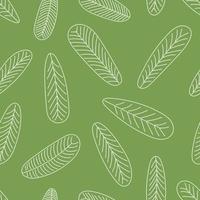 Patrón de hojas sin costuras dibujado a mano sobre fondo verde vector