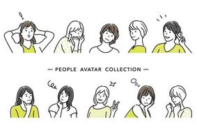 Set Of Female Avatars, Vector Illustration. Simple Flat Line Drawings Isolated On A White Background.