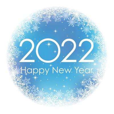 The Year 2022 Blue Vector Round Greeting Symbol With Snowflakes. Vector Illustration Isolated On A White Background.