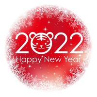 The Year 2022, Year Of The Tiger,  New Years Red Round Greeting Symbol With Snowflakes. Vector Illustration Isolated On A White Background.