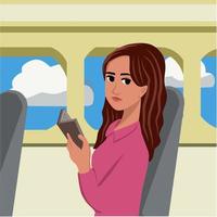 Woman reading book next window in plane vector