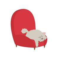 gato durmiendo en el sofá rojo vector