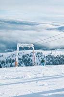 Above the sky view of ski yoke in mountains photo